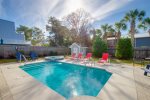 Big, inviting, private swimming pool with hot tub/spa and large backyard.